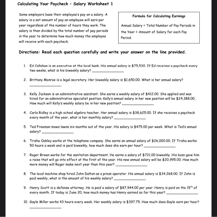 Calculating gross pay worksheet answers