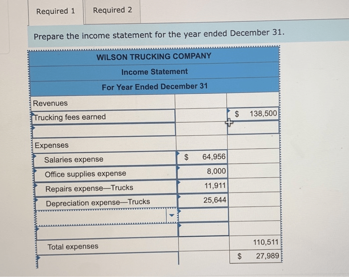 Wilson trucking company income statement