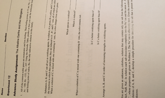 Advance study assignment the alkaline earths and the halogens