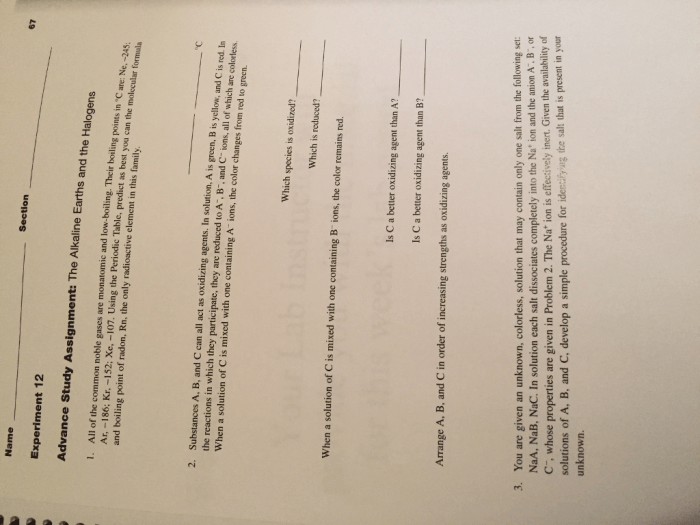 Advance study assignment the alkaline earths and the halogens